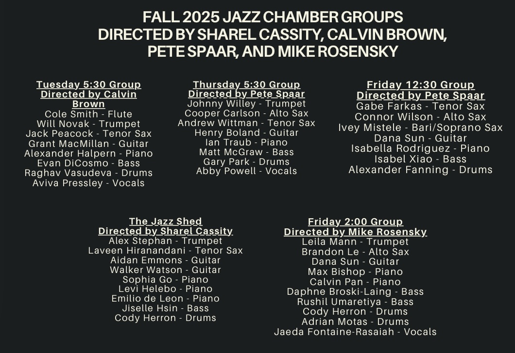 names of students in the jazz small groups fall 2025